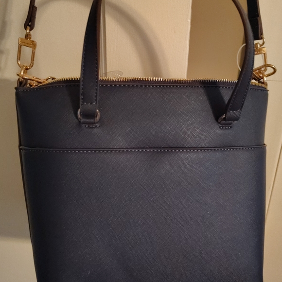 Anne Klein Dark Blue and Tan Shoulder Bag - Picture 3 of 7